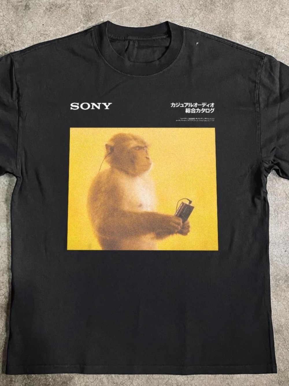 Gildan Black T-Shirt with Yellow Sony Monkey Graphic